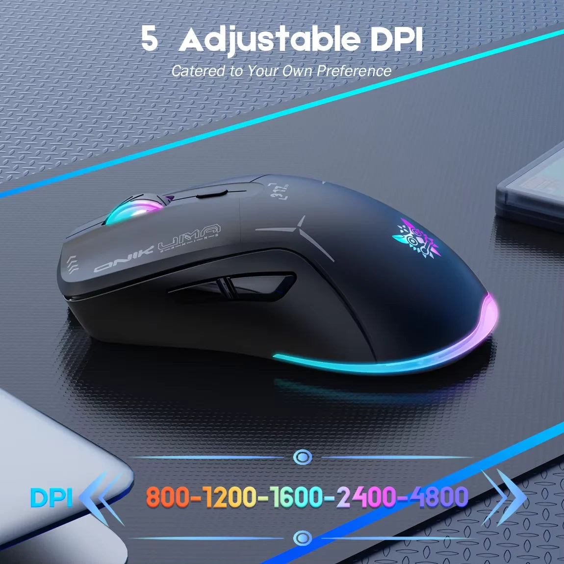 Onikuma Cw917 Wireless Gaming Mouse 6 Levels Adjustable 6400 Dpi 7 Programmable Buttons 7 Rgb Lighting Modes Ergonomic Mice for