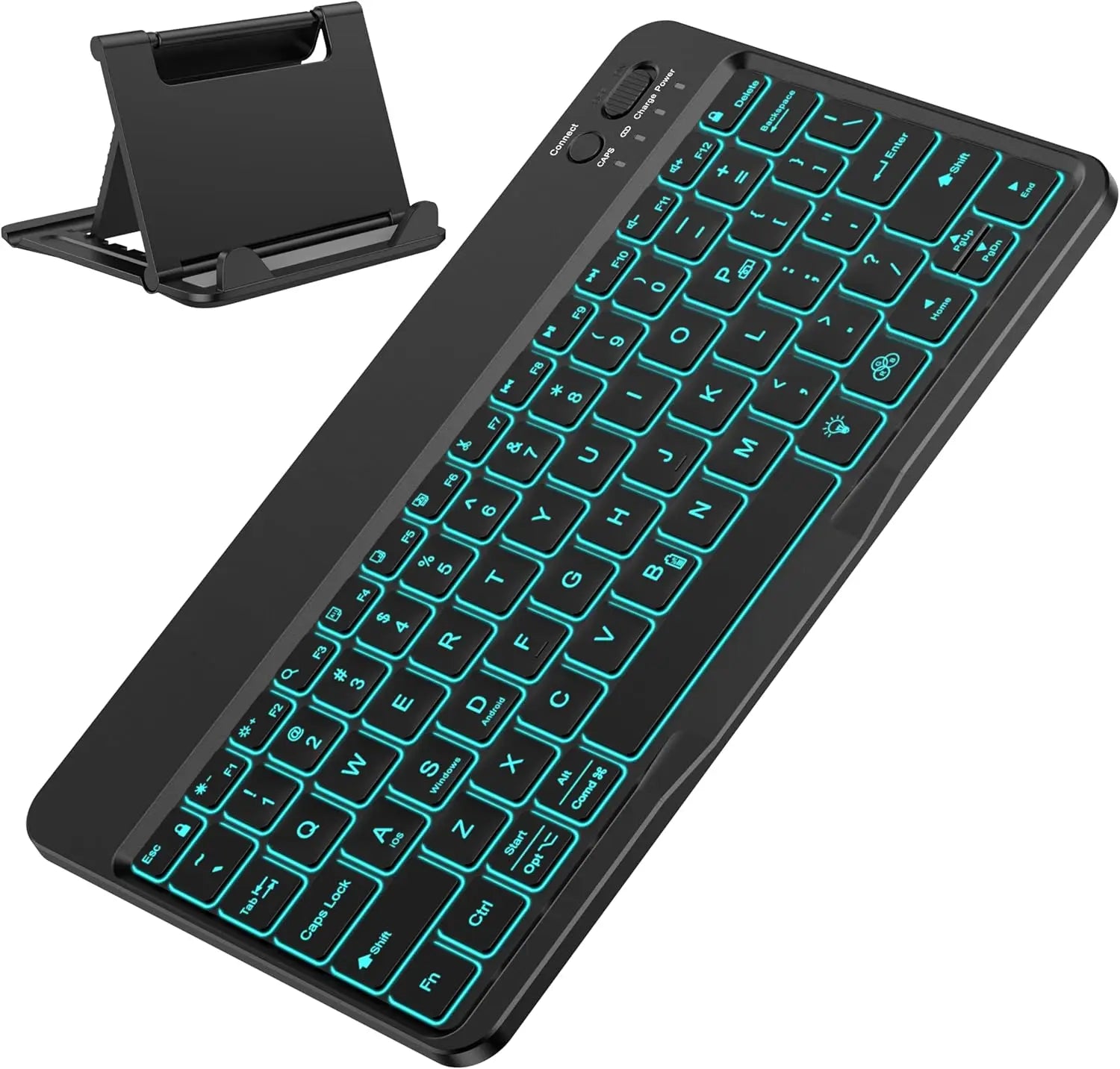 7-Color Backlit Bluetooth Keyboard for Tablets &amp; Phones, Re...