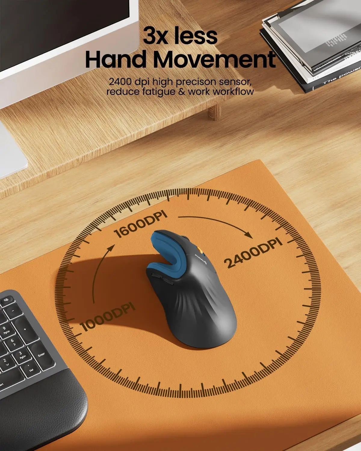 ProtoArc Ergonomic Mouse EM11 NL BT Rechargeable Wireless Vertical Mouse 3 Multi-Device 2.4GHz Optical Mice  for Computer