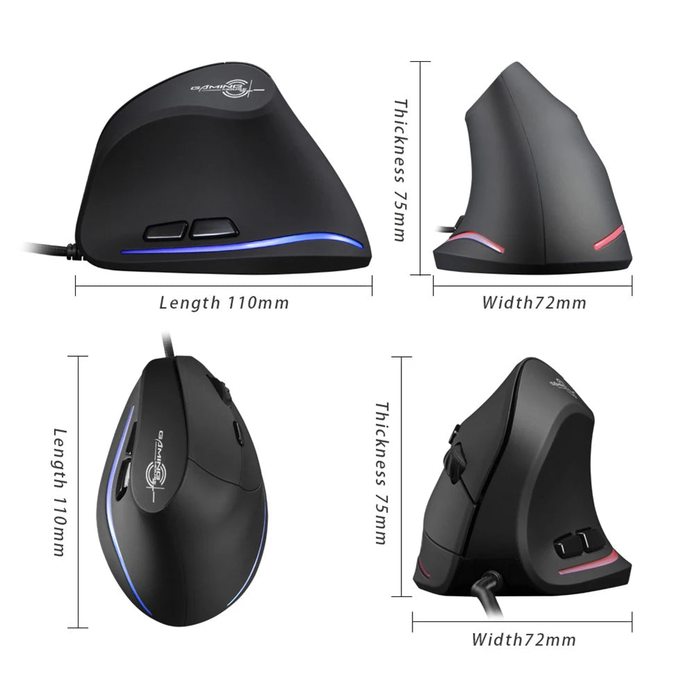 ZELOTES T20 Laptop Computer Ergonomic Mice Silent Wired Vertical Rechargeable Ergonomic 3200 DPI USB Optical Mouse